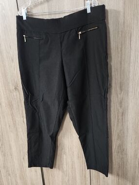 Claudia Richard Black Ankle Pull-On Pants with Gold Zippers 3x Stretcht